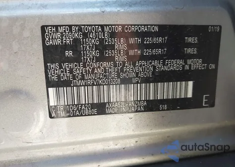 2019 Toyota Rav4 Xle from USA, damaged, VIN JTMW1RFV7KD013208